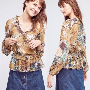 Anthropologie Hemant & Nandita Keystone Silk Floral Blouse